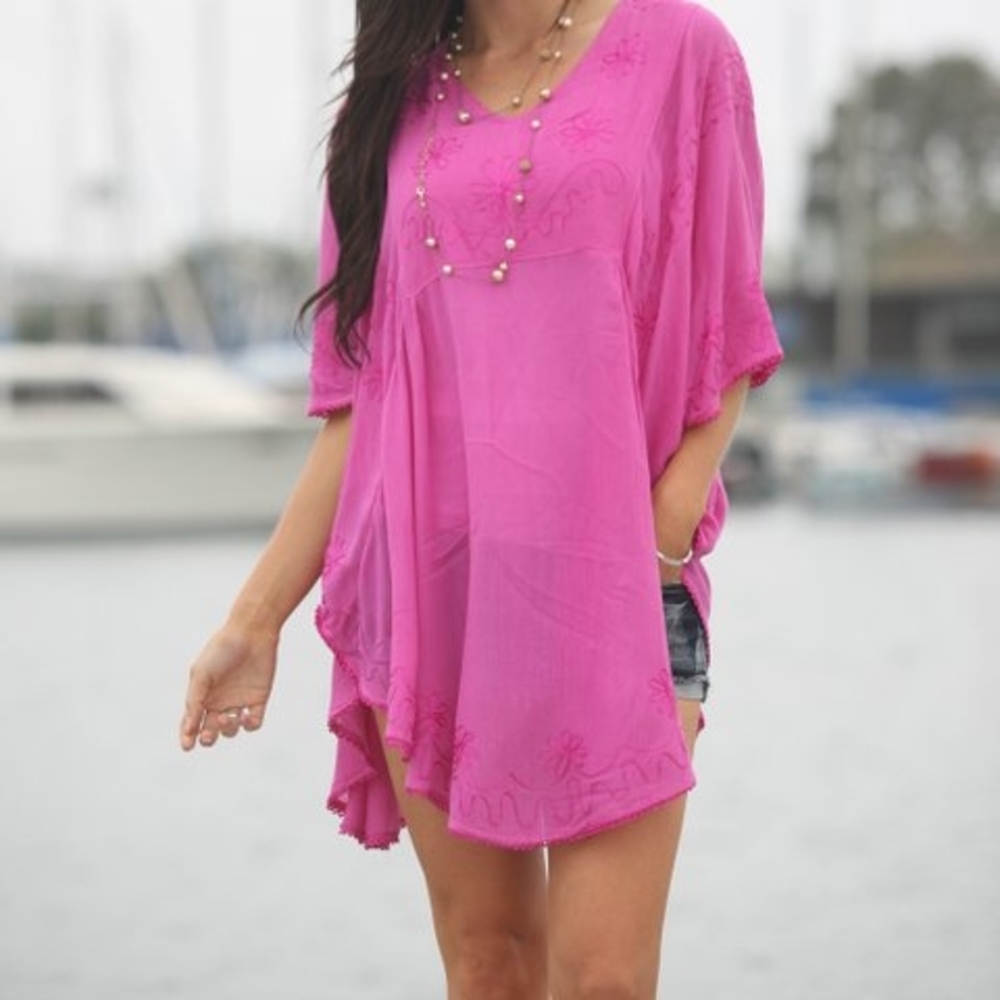 Pink Embroidered Poncho Top